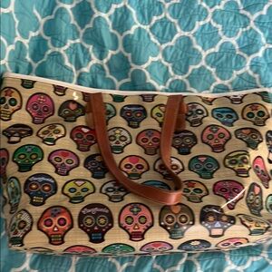Consuela Brown Skull Print Tote Bag
